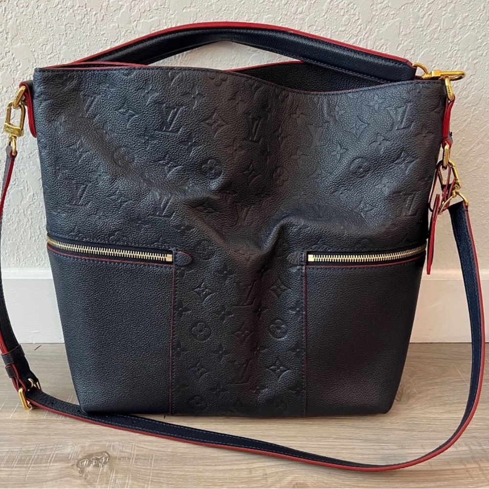 LOUIS VUITTON Melie Empreinte Leather Hobo Shoulder Bag Marine Rouge-Blue